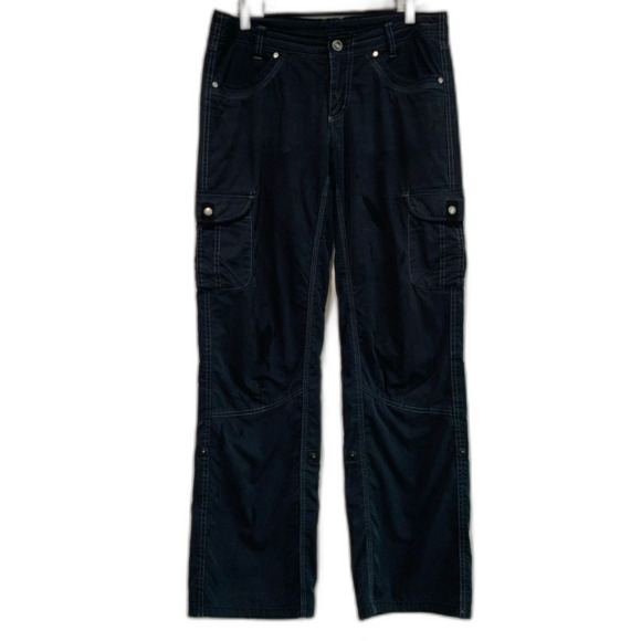 Kuhl washed black Cargo Pants with Straight Leg Cut pockets Hiking sz 8 - Picture 1 of 6